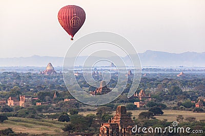 Balloons over Tempels Bagan at sunrise Editorial Stock Photo